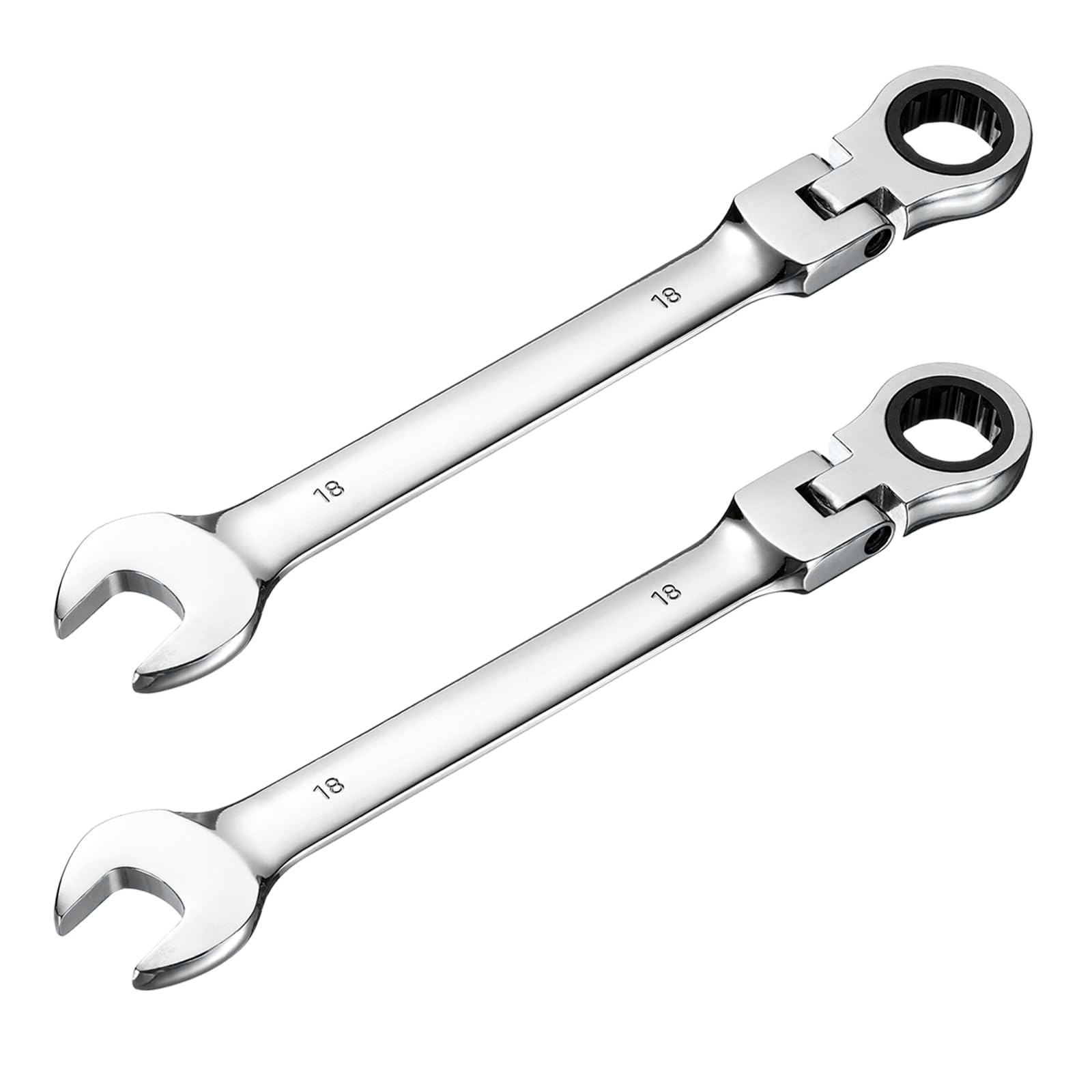sourcing map 2 Pcs Flex-Head Ratcheting Combination Wrench 18mm 72-Teeth Metric Standard Ratchet Box and Open End CR-V Steel Double Ended Wrench for Fasteners Nuts Bolts