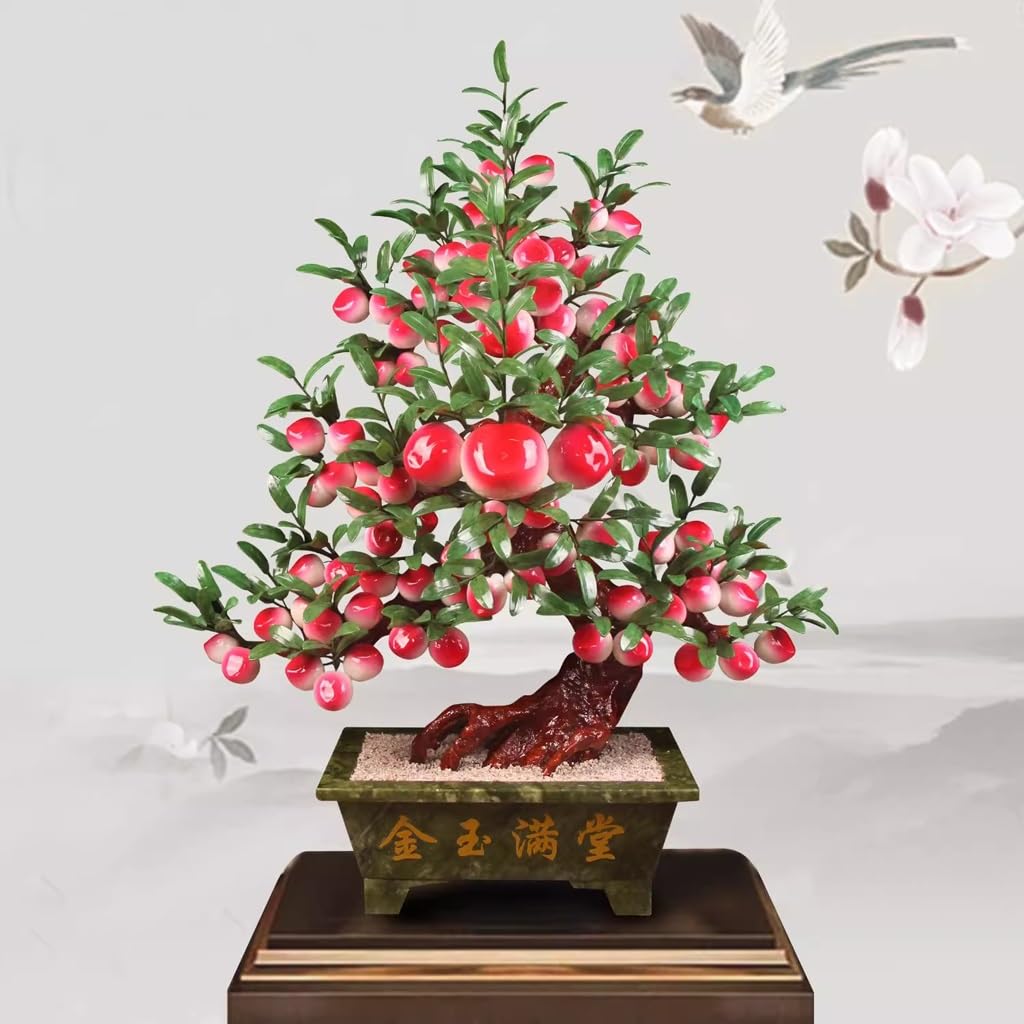 Plantas Artificiales de Interior Jade Tallado melocotonero Grande Jade melocotonero bonsái Sala de Estar Accesorios for el hogar Manualidades Planta Empresa Decoración Planta Falsa