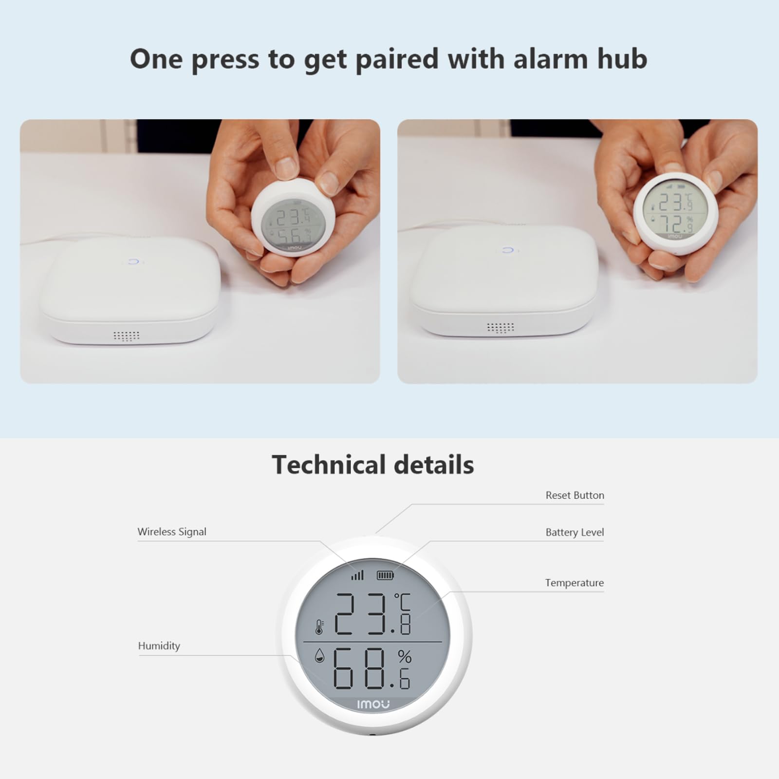 Imou ZTM1 Sensor de temperatura WiFi inalámbrico Sensor de humedad Termómetro interior Higrómetro inteligente inalámbrico Sensor de humedad con alarma y almacenamiento de datos para bebés Home Garage
