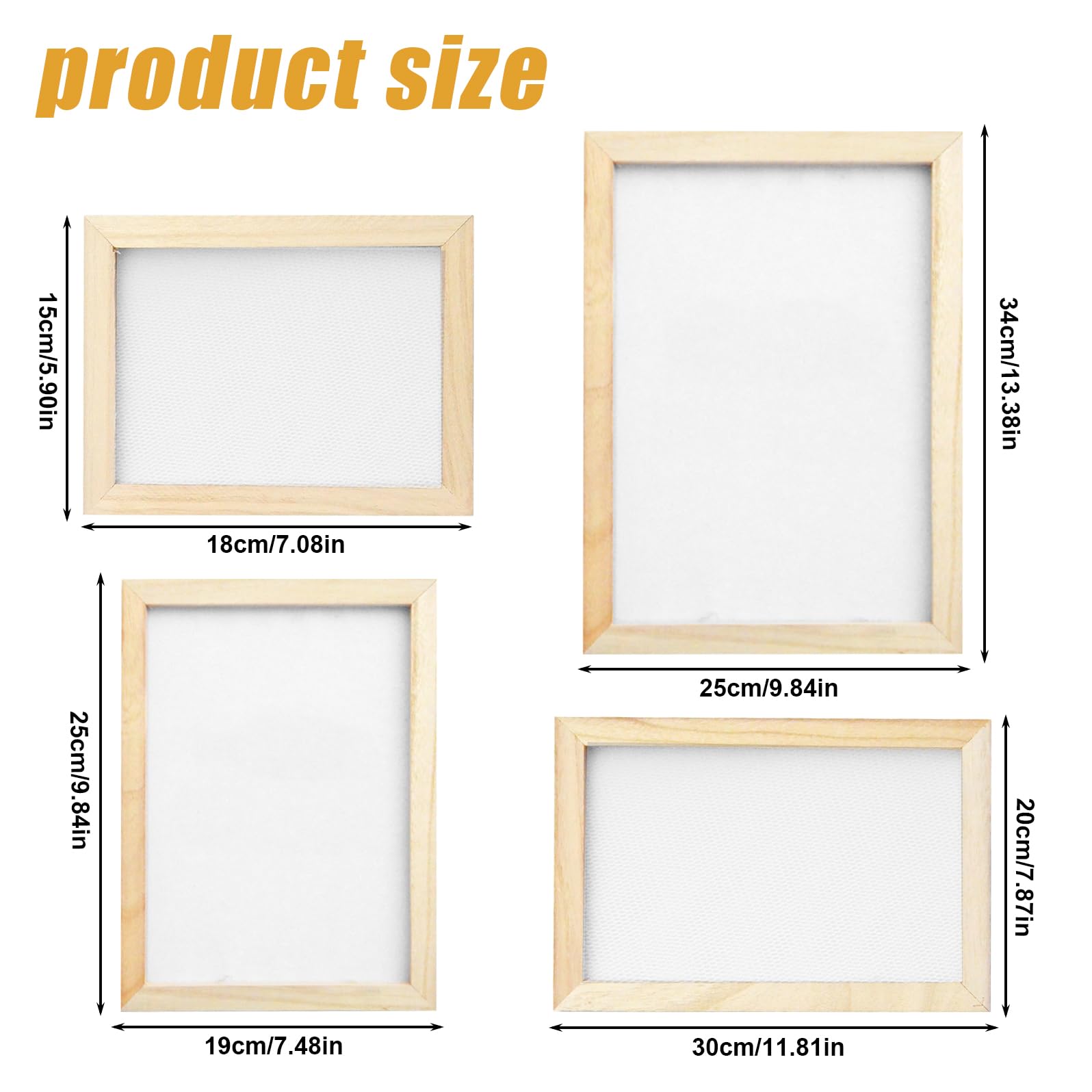 Marco Rectangular para Hacer Papel: PRITOK Pantalla para Fabricación de Papel, Papel Marco de Pantalla Tradicional, para Manualidades con Papel 4 Tamaños 15 * 18cm, 20 * 30cm, 19 * 25cm, 25 * 34cm