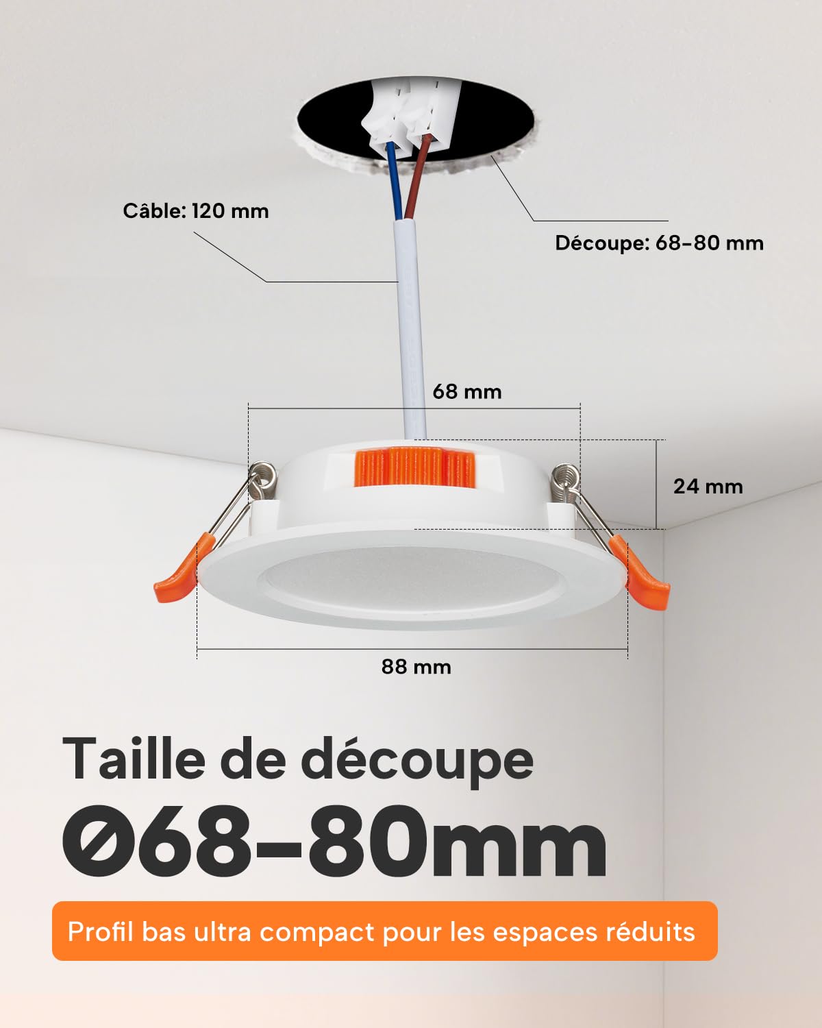 Tomosu Lot de 12 Spot LED Encastrable Dimmable, 5W 550LM Spot Salle de bain IP44 Spots Extra Plat, Spots LED Encastrable 68mm - 80mm Découpe pour Salon Cuisine Blanc Chaud Blanc Neutre Blanc Froid