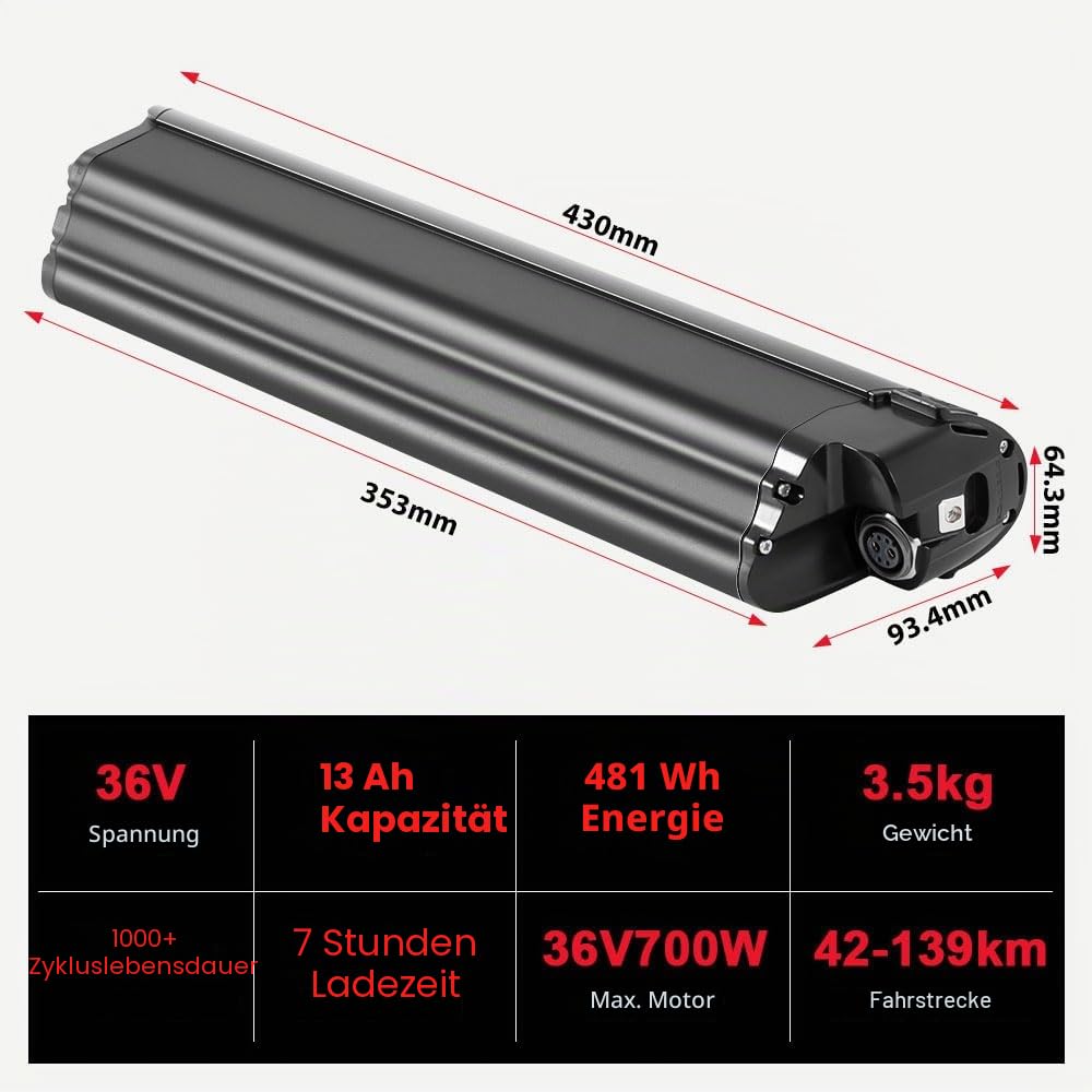 SEASON ebike Akku 36V 13Ah (481Wh) Ersatzakku ohne Ladegerät - für u.a. Telefunken Aufsteiger, Z808 - REENTION EEL-PRO 52