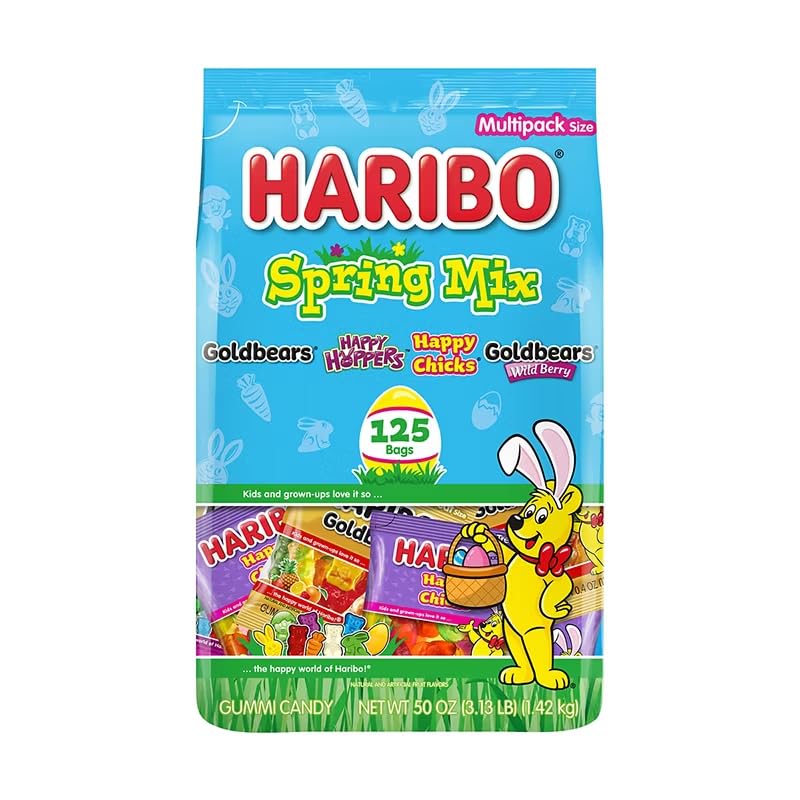 HARIBO Spring Mix Gummy Candy, 125 Bags (50 oz Total) – Goldbears, Happy Hoppers & Happy Chicks Assorted Gummies