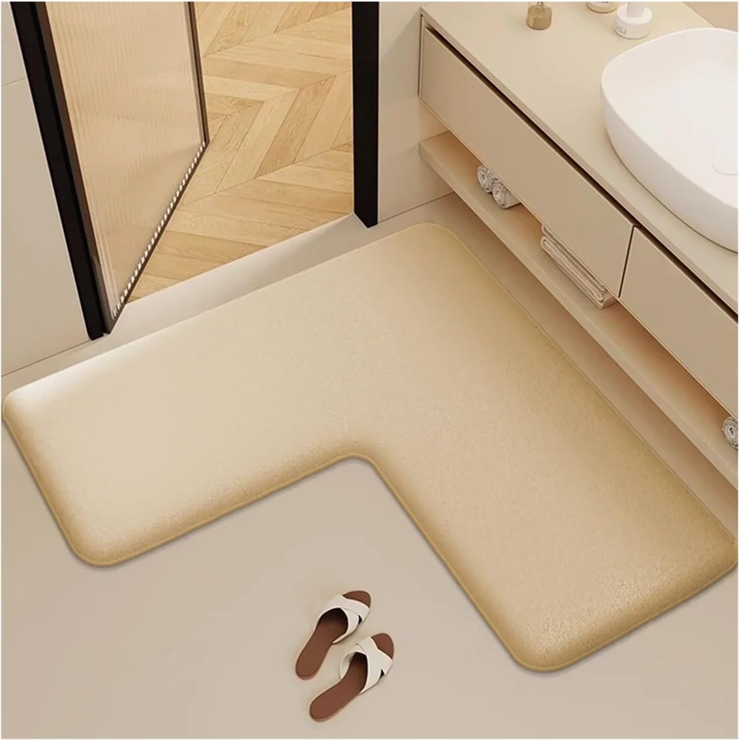 Corner Rug L Shaped Kitchen Corners Rugs, Thickened Flannel L-Shaped Bathroom Absorbent Floor Mat Furry Shower Room Foot Mat Non-Slip Dirt Resistant Toilet Mat(Dark Gray,XXL)