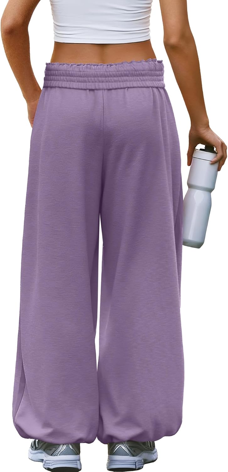 Nirovien Womens Baggy Sweatpants Elastic Waist Wide Leg Sweatpant Straight Leg Sweat Pants with Pockets - Image 3