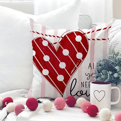 Miniatura 7 de Juego de 4 fundas de almohada para el día de San Valentín de 18 x 18 pulgadas, decoración de San Valentín, diseño de lunares rojos, corazones,