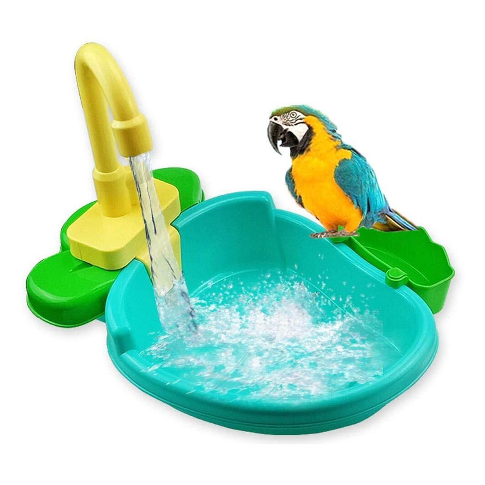 Baignoire automatique pour oiseaux avec robinet – Douche perroquet pour petits oiseaux et oiseaux de compagnie (bleu)