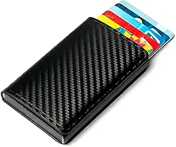 Carteira Slim Futuro RFID Porta Cartões Antifurto Preta Tecnologia Fibra de Carbono Design Moderno Compacta Masculina Segurança NFC Contactless