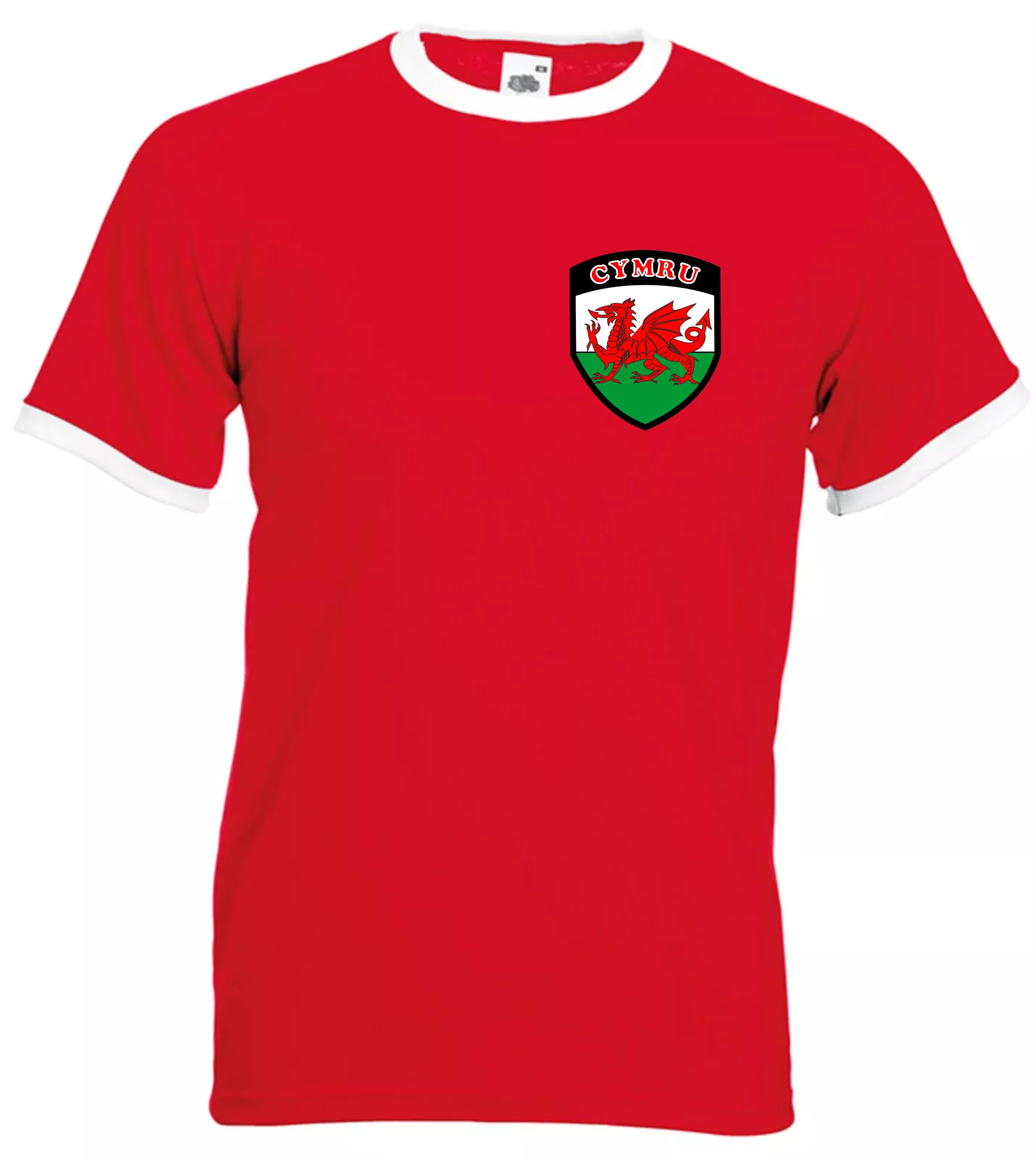 Wales Welsh Cymru Retro Football/Rugby Team Flag National T-Shirt Unisex (UK, Alpha, M, Regular, Regular, red)