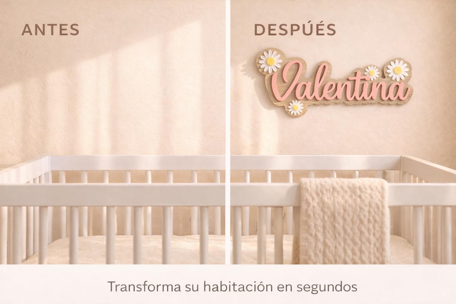 RecontraMago Cartel Nombre Personalizado con Flores – Decoración Habitación Bebé Niña – Letrero Madera Natural y Acrílico 3D – Regalo Recién Nacido Original Estilo Boho Premium (2)