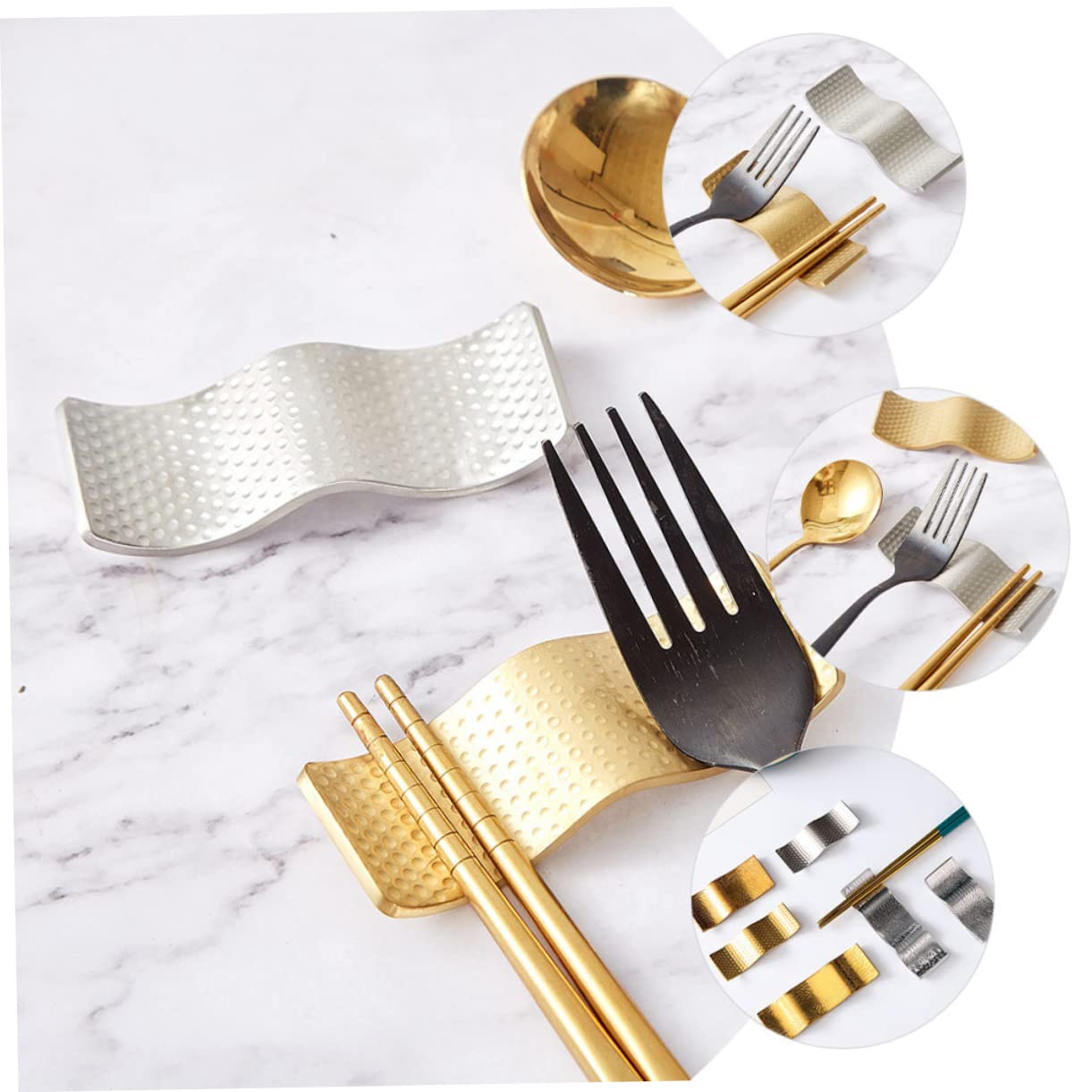 HEALLILY Stainless Steel Chopsticks Rest Rotating Adults LED Rack Stands Chopstick Stand Drying Holder Kitchen Portable Spoon Rest Chopstick Rest for Holding Fork Golden