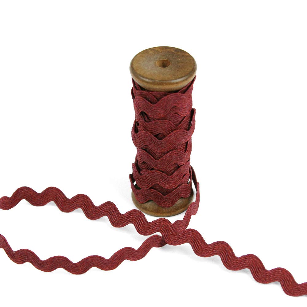 Bias Bespoke 3 Yards of Polly 8mm Rigid RIC-Rac Trim on a Wooden Spool, Burgundy