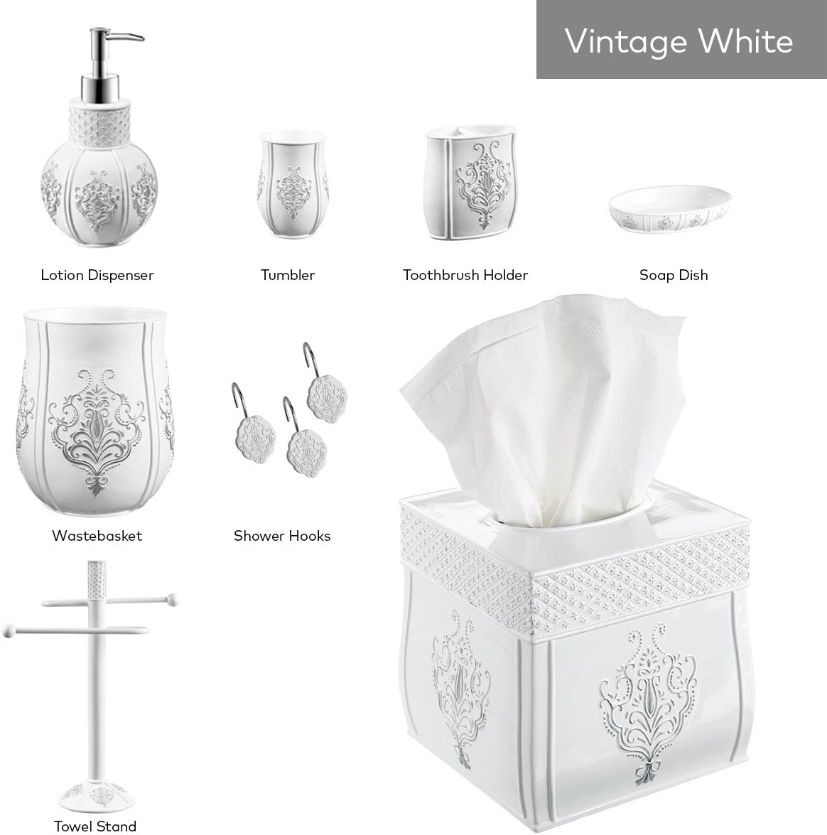 Creative Scents Vintage White Hand Soap Dispenser for Bathroom - Decorative antiquated Lotion Dispenser with Durable Pump, Elegant French Fleur de lis Style Liquid Soap Dispenser for Bathroom Decor - Image 6