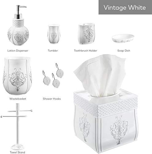 Miniatura 6 de Creative Scents Caja de pañuelos blanca vintage cuadrada  Soporte cuadrado para caja de pañuelos de país francés  Soporte de pañuelos blanco para