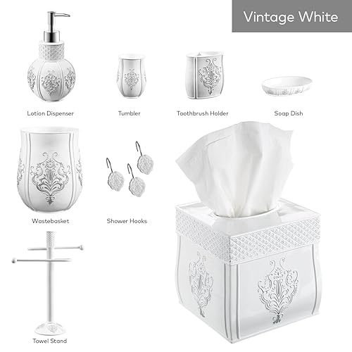 Miniatura 5 de Creative Scents Cubo de basura pequeño para baño, cesta de basura blanca vintage para baño, cubo de basura duradero para baño, cubo de basura