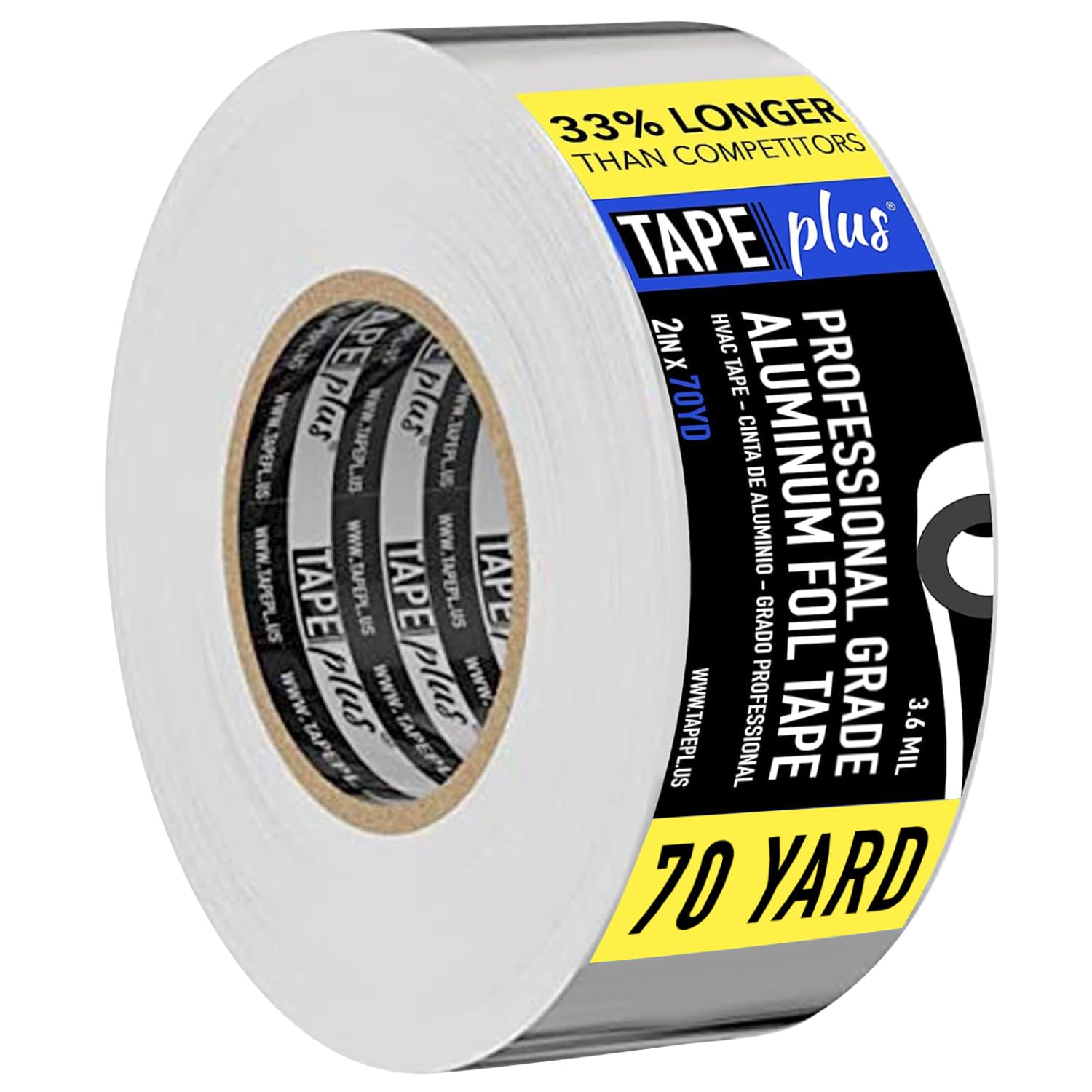 TapePlus Aluminum Foil Tape - HVAC & Ductwork Sealing with HVAC Tape - Metal Ductwork Insulation & Moisture Protection - Heat-Resistant Performance to 250°F - 2 in x 70 yd, Pack of 1, Silver