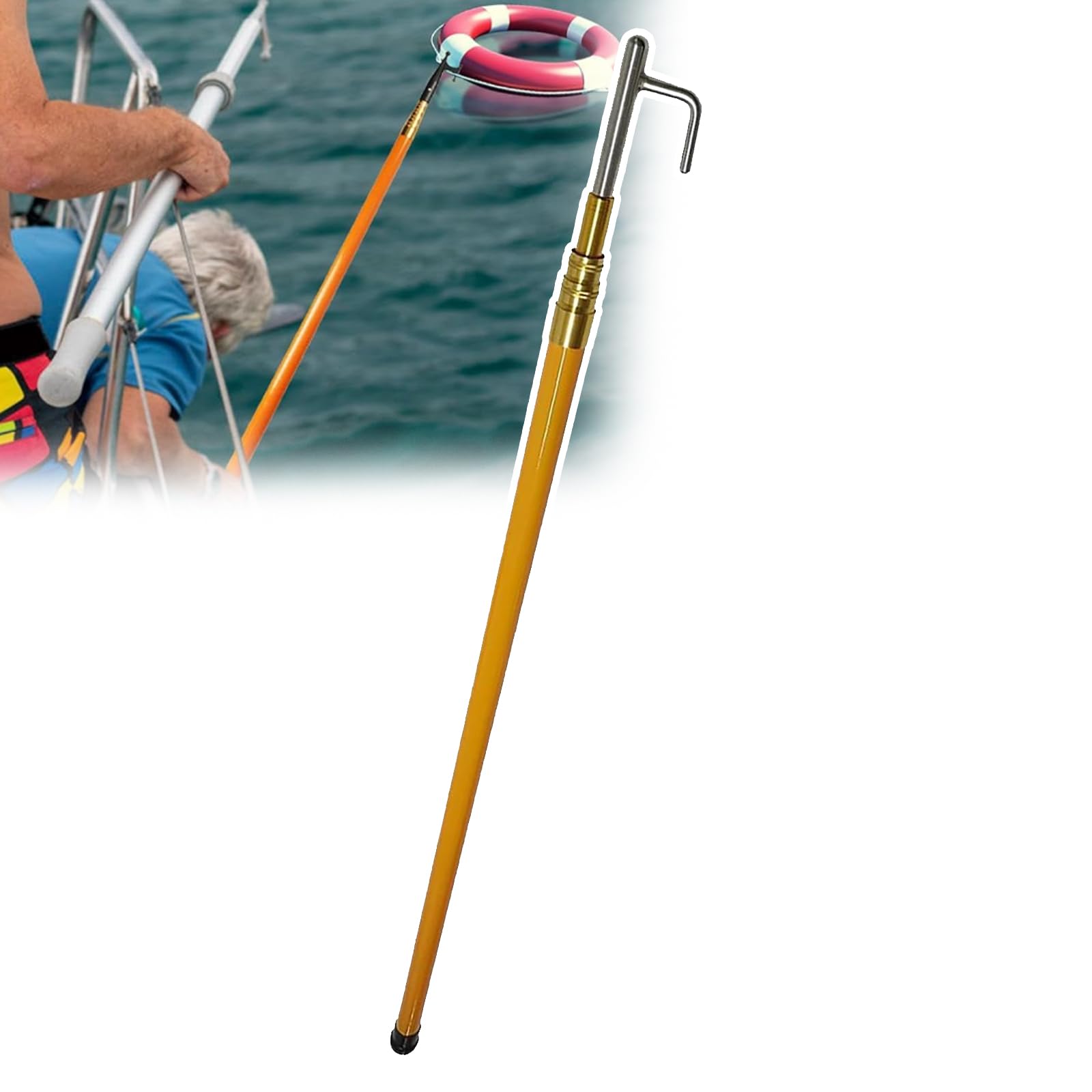 Perche Télescopique pour Gaffe (4/5/6/8 M), Crochets en Acier Inoxydable + Ouverture De 4,5 Cm, Charge Maximale De 250 Kg / 550 LB, pour Le Sauvetage Et La Récupération.