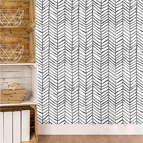 Hopeak Geometric Pattern Wallpaper, Black and White Striped Design Peel and Stick Removable Decorative Wallpaper 17.7IN x 118IN