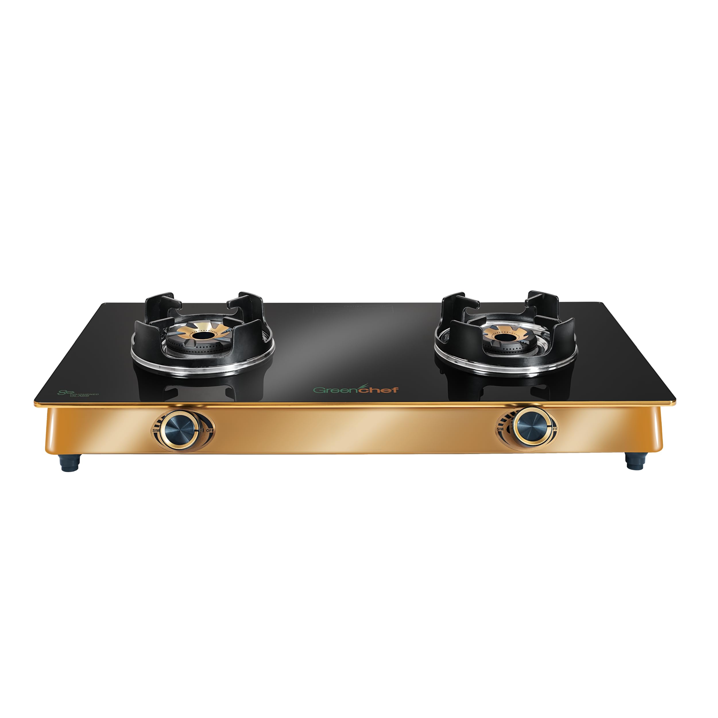 Greenchef Glasstop Double Burner Gas stove - Magnum Gold, typhoon Burners, toughened glass top, Spill free pan support with aluminium knobs-image-27