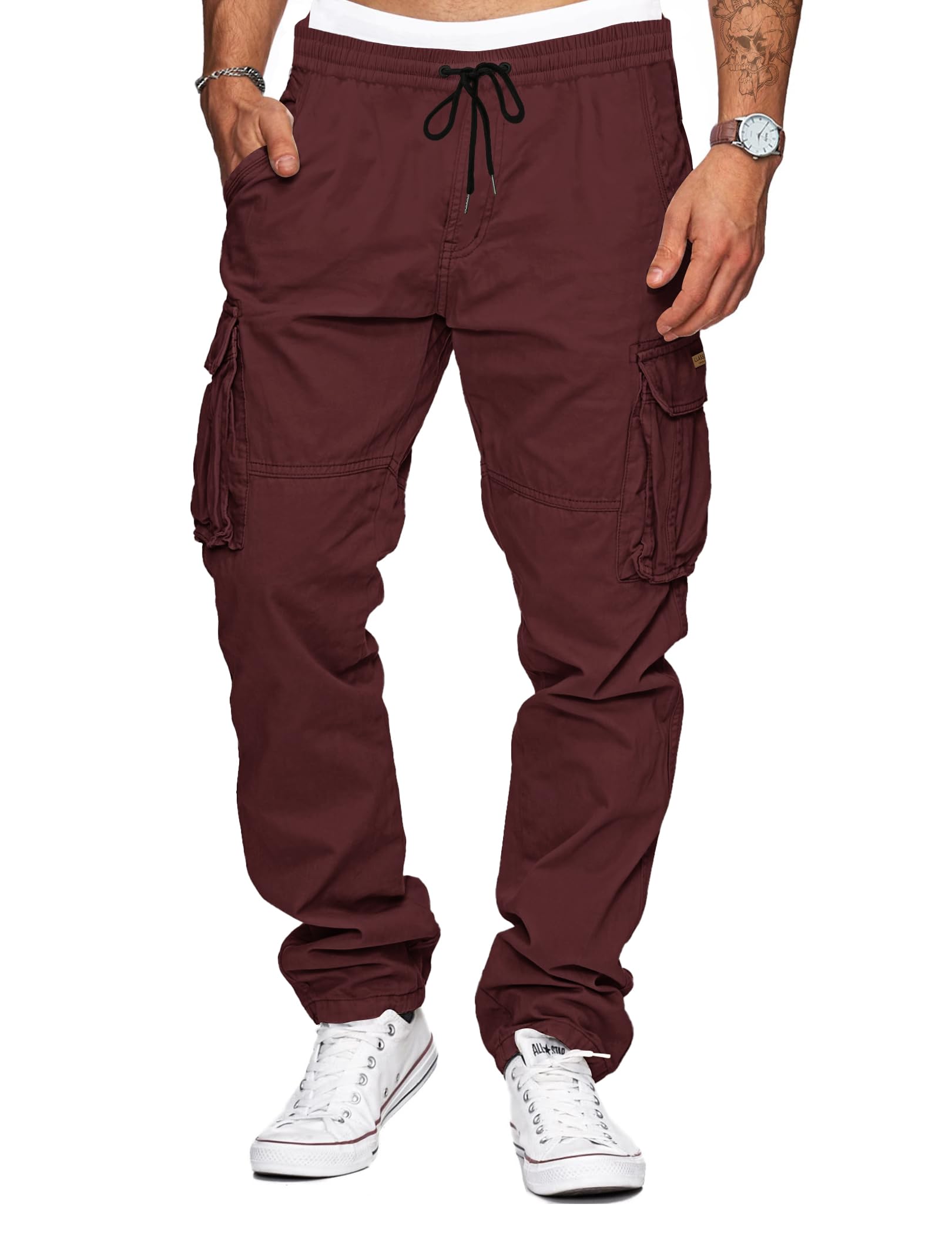 TARAINYA Cargohose Herren Baumwolle Baggy Hosen Stretch Outdoorhose mit Kordelzug und Taschen
