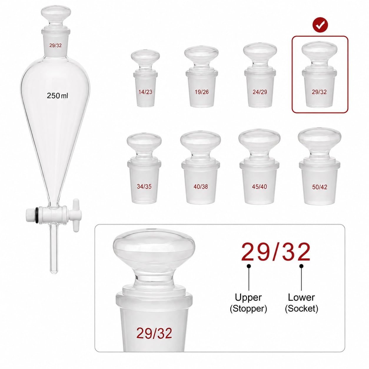 Embudo Separador Piriforme Vidrio Borosilicato Llave PTFE Extracción-10000ml 29/32