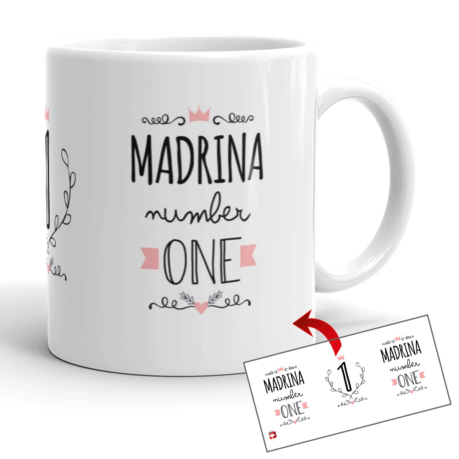 Kembilove Taza la Mejor Madrina del Mundo – Taza con Mensaje Madrina Number One – Regalo Hermana Original – Regalos Originales para cuñados – Tazas Originales Familiares