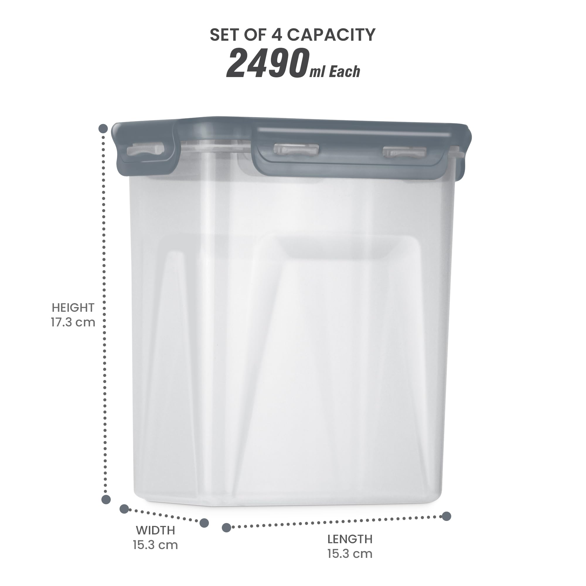 MILTON Lock It Modular Kitchen Container Setof 4, 2490 ml each I Airtight Lid | BPA-Free Food Grade | Four Side Lock Lid I Transparent, Stackable I Dishwasher Safe I Ideal for Atta, Rice, Flour — Amazon image 7
