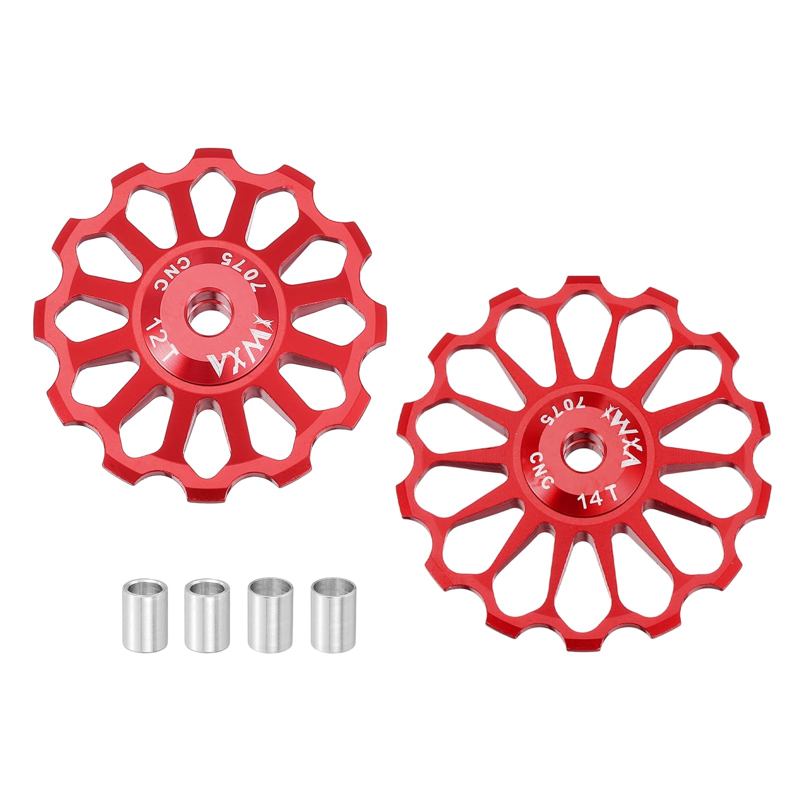 sourcing map 2 Set Bicycle Rear Derailleur Pulley 12T 14T Ceramic Bearing Wheel Aluminum Alloy Guide Roller Wheels for 8/9/10/11 Speed Transmission System Road Bike Mountain Bike MTB BMX, Red