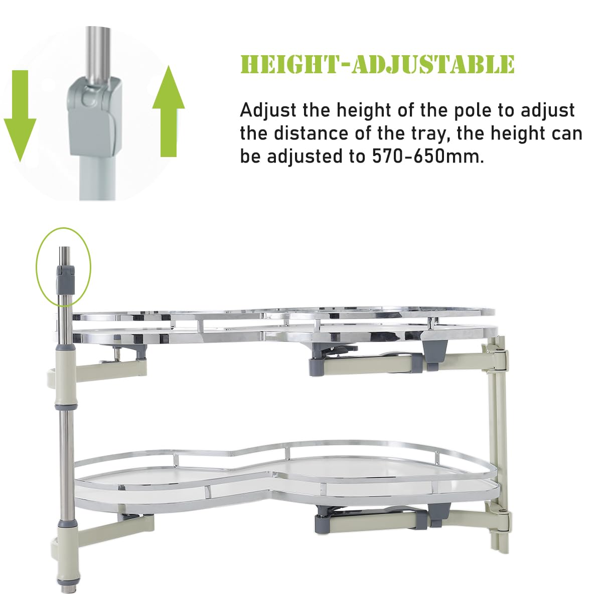 Kitchen Corner Pull-Out Organizer, 2-Tier Rotating Carousel For 900mm Cabinet (Right Open) - Height Adjustable, Silent Hydraulic Close-1012993