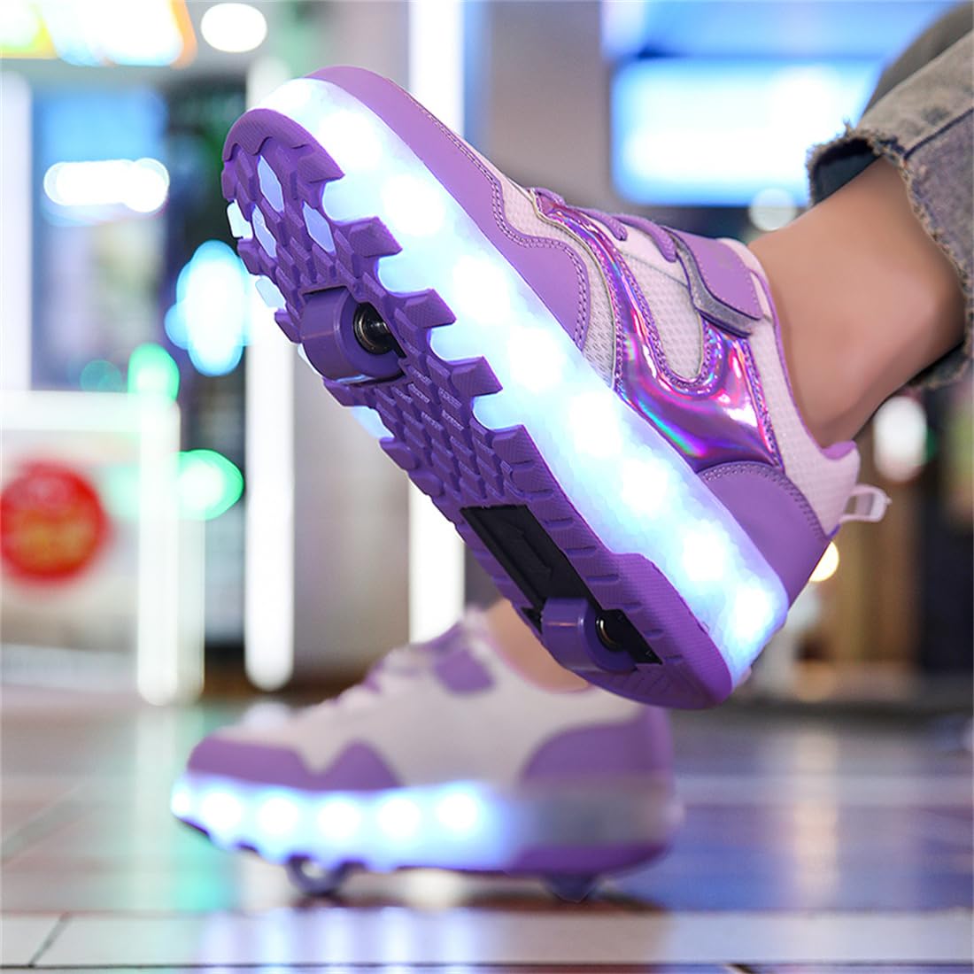 Unisex Kinder LED Licht Schuhe mit Doppelrad Rollen,Mit Flügeln USB Wiederaufladbar, Outdoor Sport Gymnastik Running Sneaker