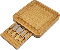 Vista 1 de Juego de tabla de queso y cuchillos de bambú, bandeja para servir galletas, carne, tabla de embutidos, tablas de queso, tabla para picnic, bandeja