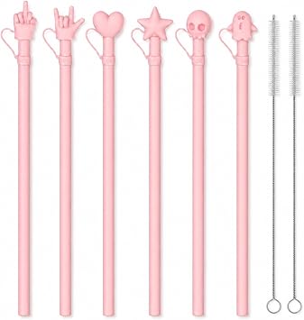Stocking Stuffers Gifts for Women Men Dad Wife Sister Teens Girls Boys, 6 Pack Reusable Replacement Straws, 12 Long Silicone Straw With Cover, Compatible with Stanley Owala 40 oz 30 oz Cup Tumbler