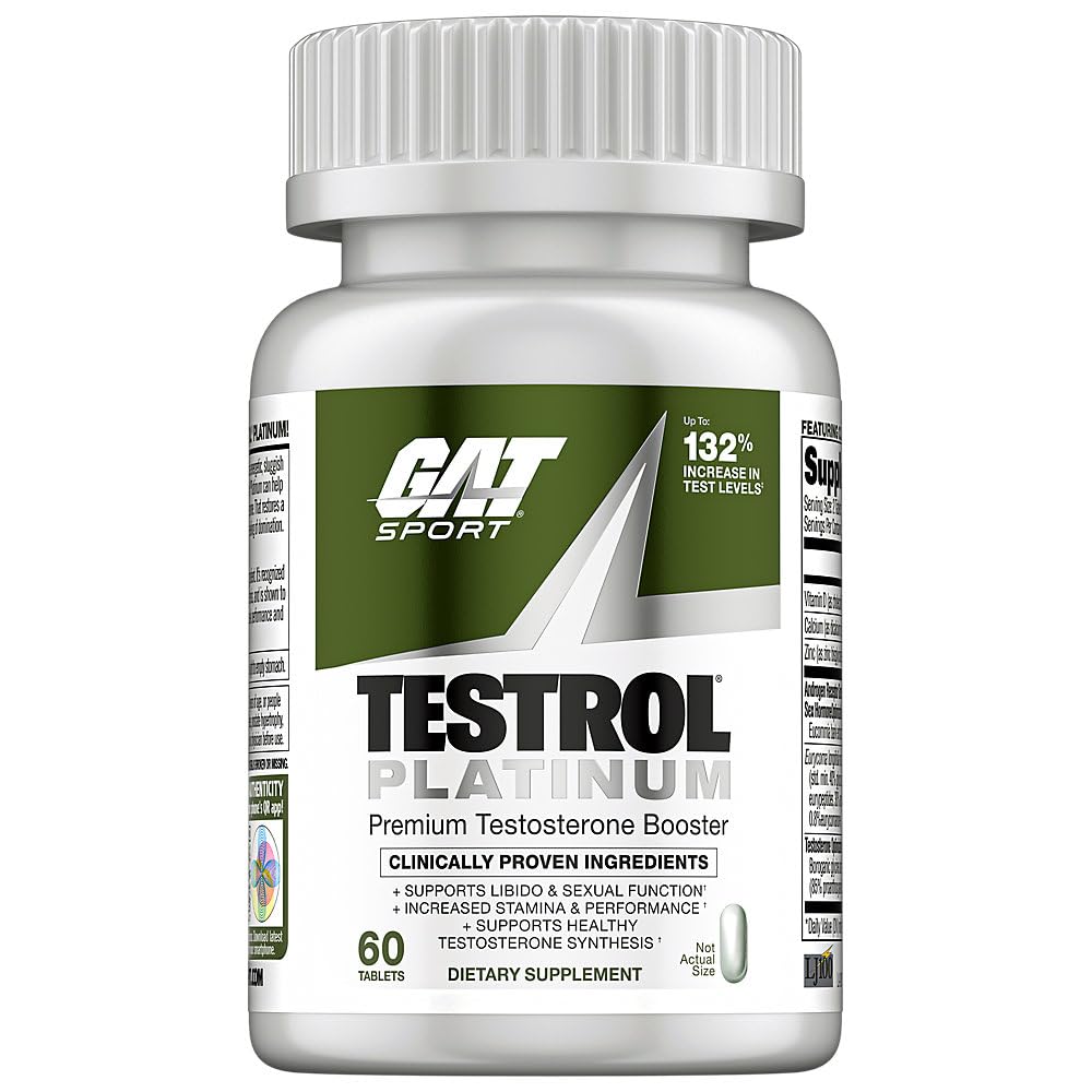 Testrol Platinum, Test Booster for Men by GAT Sport Stamina + Libido + Testosterone Boost, Boron, Vitamin D, Zinc, 60 Tablets