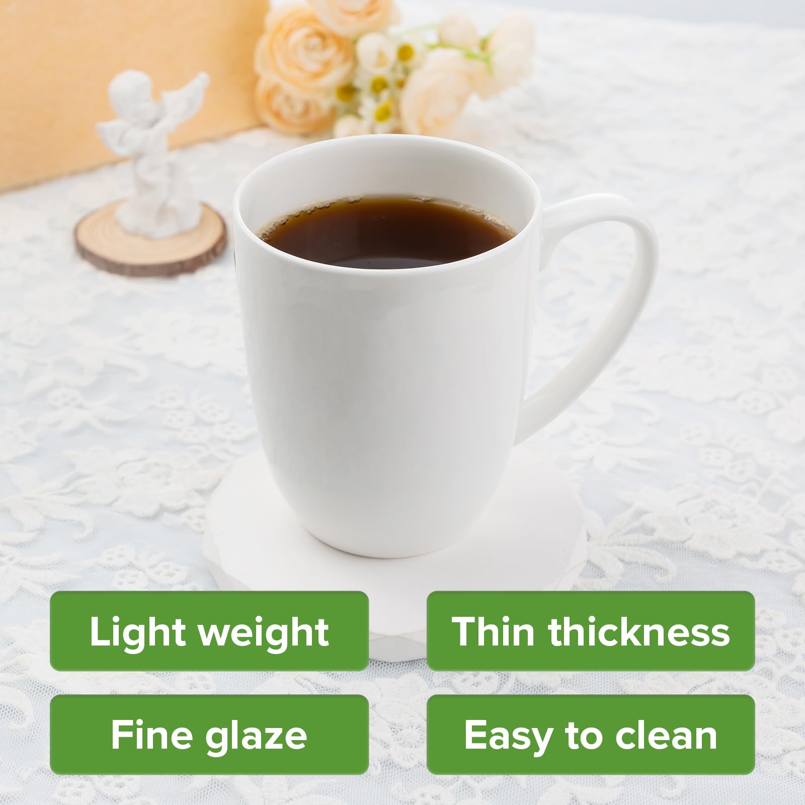 Amazon.com | Fine Bone China White Coffee Mugs, 16 oz Large Capacity, Set  of 4 Tea Cups, Thin Thickness and Light Weight, Comfortable to Hold,  Microwave and Dishwasher Safe: Coffee Cups & Mugs