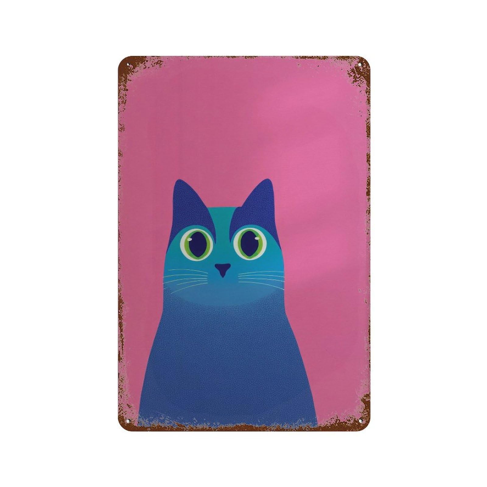 xiaoxiaoshen Minimal Cat Modern Pop Blue And Pink Decor. Playful Home Decor Wall Decor Art Metal Tin Poster Modern Home Decor Art Home Bar Shop Decorations Vintage Sign 30x20cm