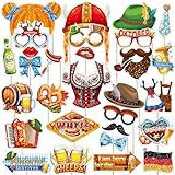 oktoberfest photo booth props, 30 pezzi bayrisch party fotobox wiesn fotobox accessori fotografici per oktoberfest gioco bomboniere decorazione birra brezel pan di zenzero bandiera occhiali cappello