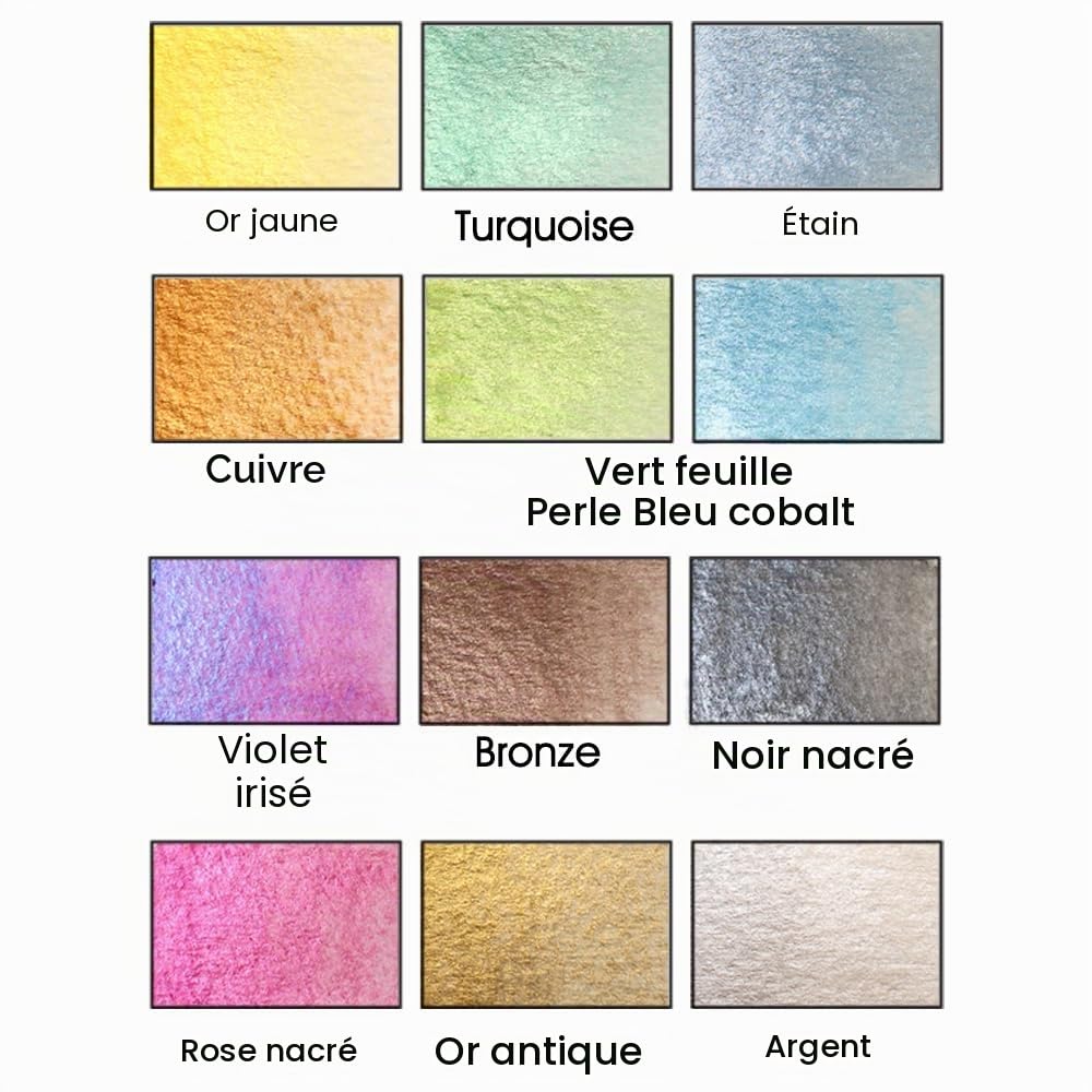 Artway Set de Peintures Aquarelle Shimmer 12 Godets Complets Couleurs Métalliques Nacrées