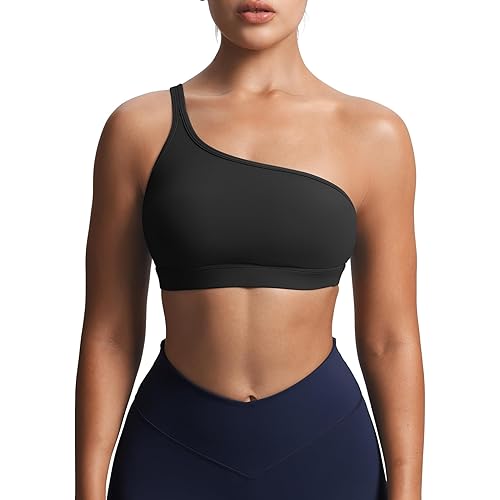 Aoxjox Women's Workout Sports Bras One Shoulder Astoria Asymmetrical Bra Fitness Training Gym Yoga Crop Tank