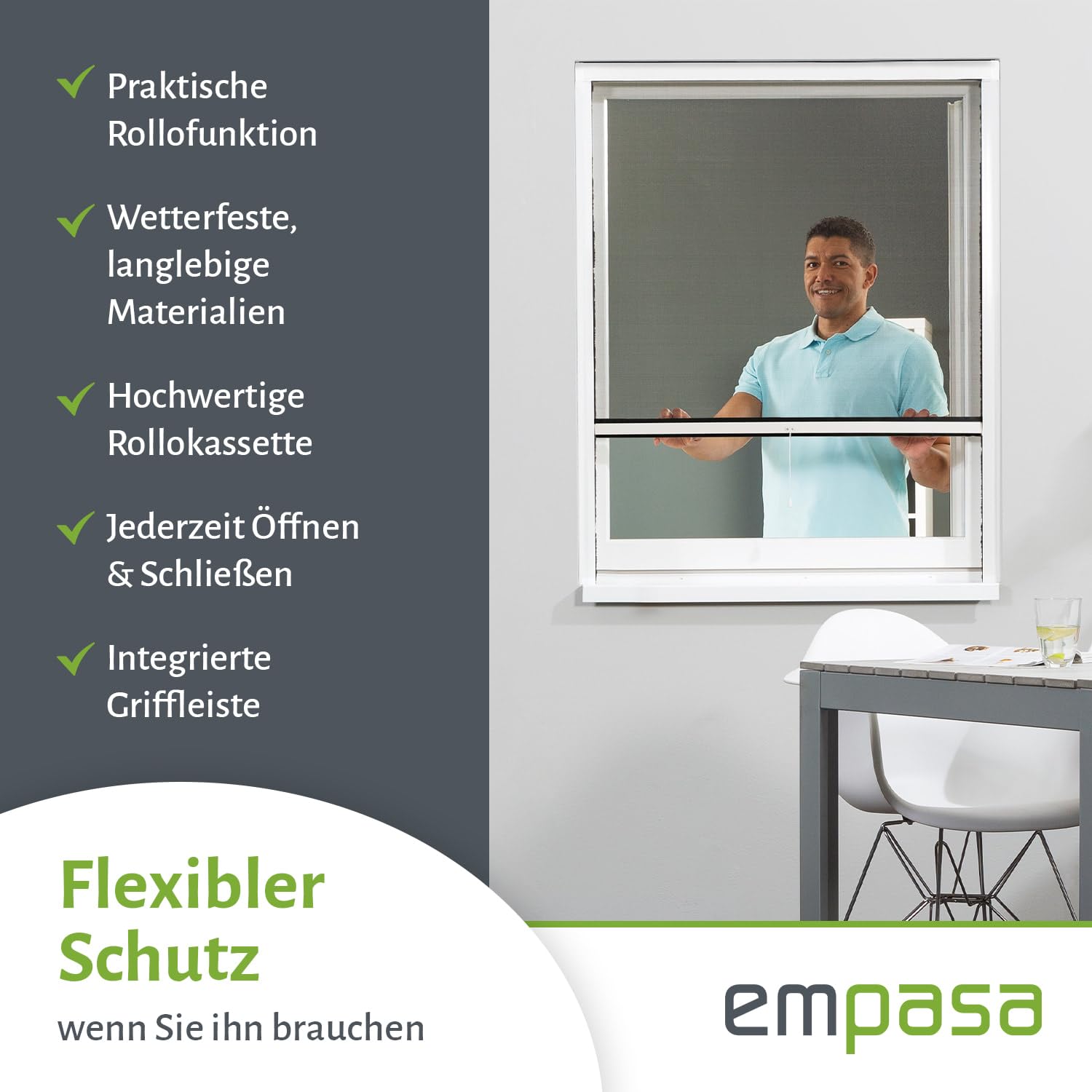 empasa Insektenschutz Rollo Fenster CLASSIC Fliegengitter Mückenschutz ausziehbar, aus PVC und schwarzem Fiberglas, Selbstbausatz, individuell kürzbar, Größe:60 x 80 cm, Farbe:weiß