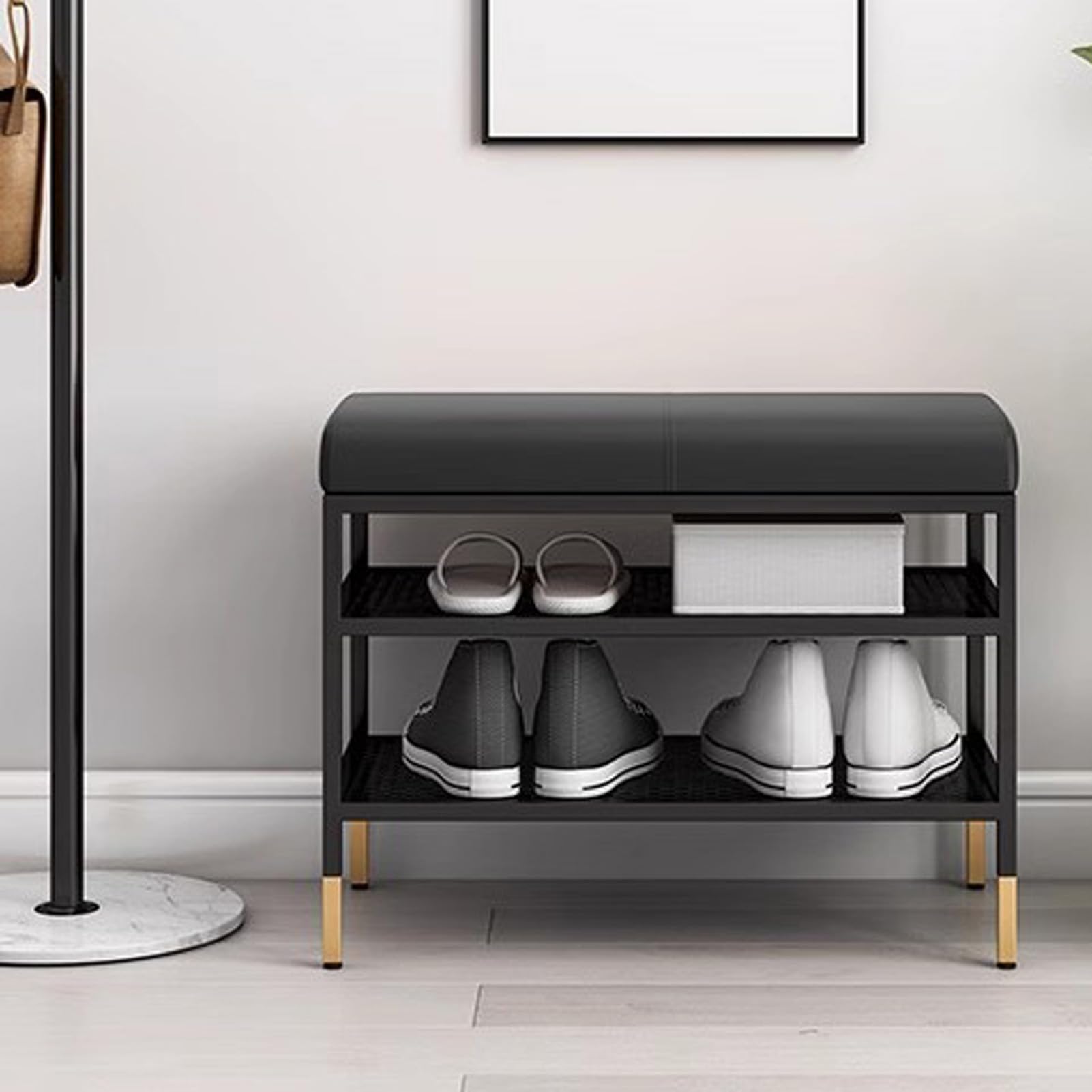 Meuble étagère de rangement et banc de chaussures pour libérer l'espace au sol de la chambre