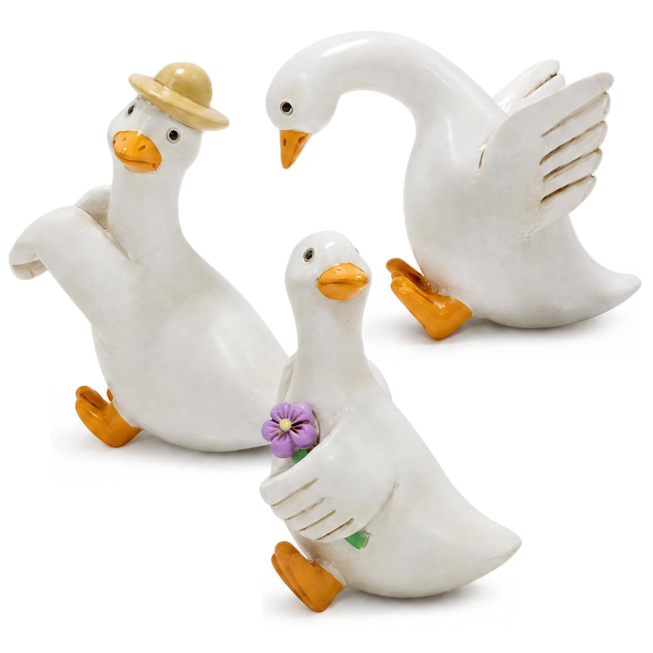Bemonew 3 Pcs Duck Statue Outdoor, Cute Duck Planter - Resin Hanging Decor For Flower Pots, Garden & Yard Ornaments (white)