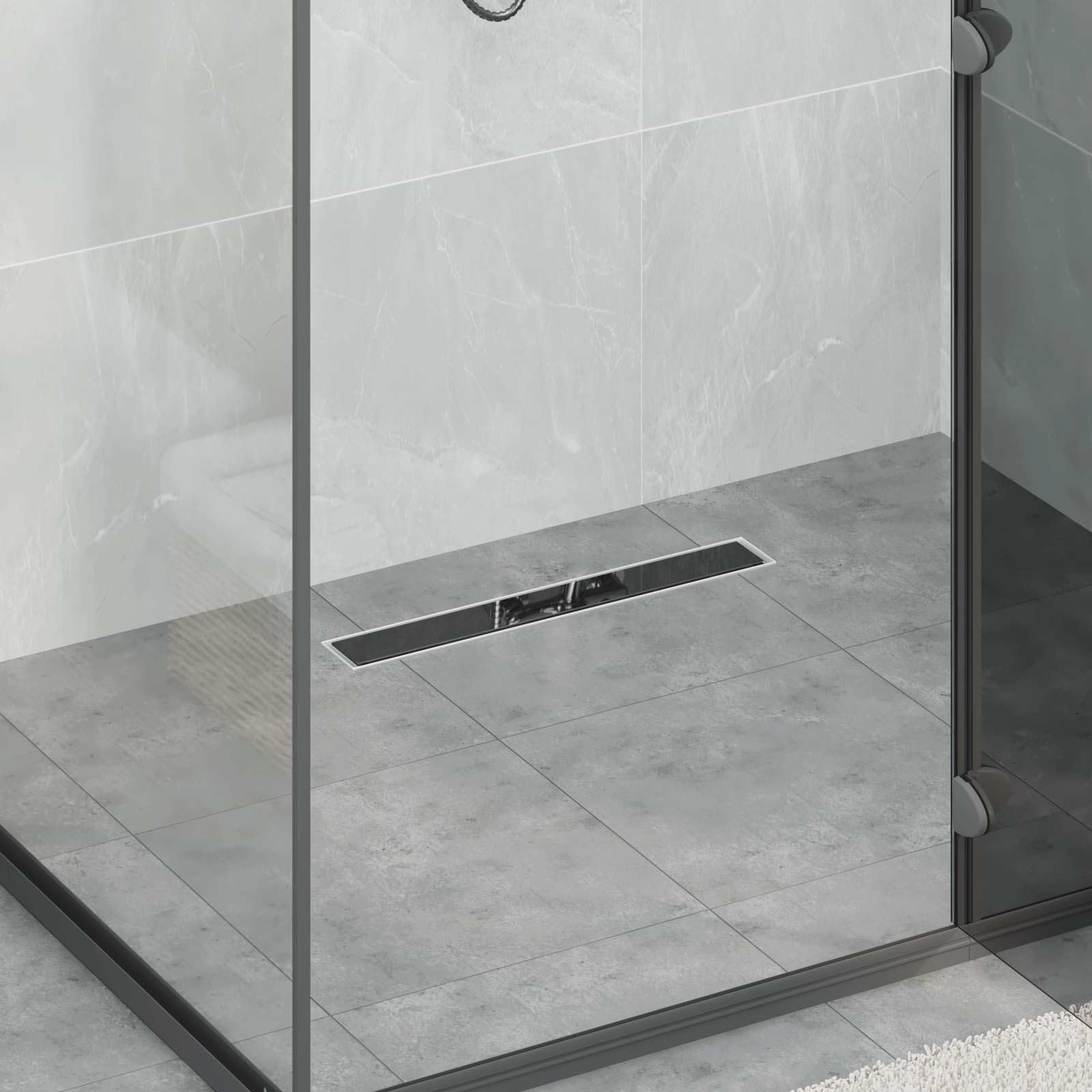 Desagüe de ducha de 60 cm negro con cubierta de cristal – Elegante canaleta de ducha de acero inoxidable para duchas parecidas al suelo – Desagüe de ducha delgado para baño