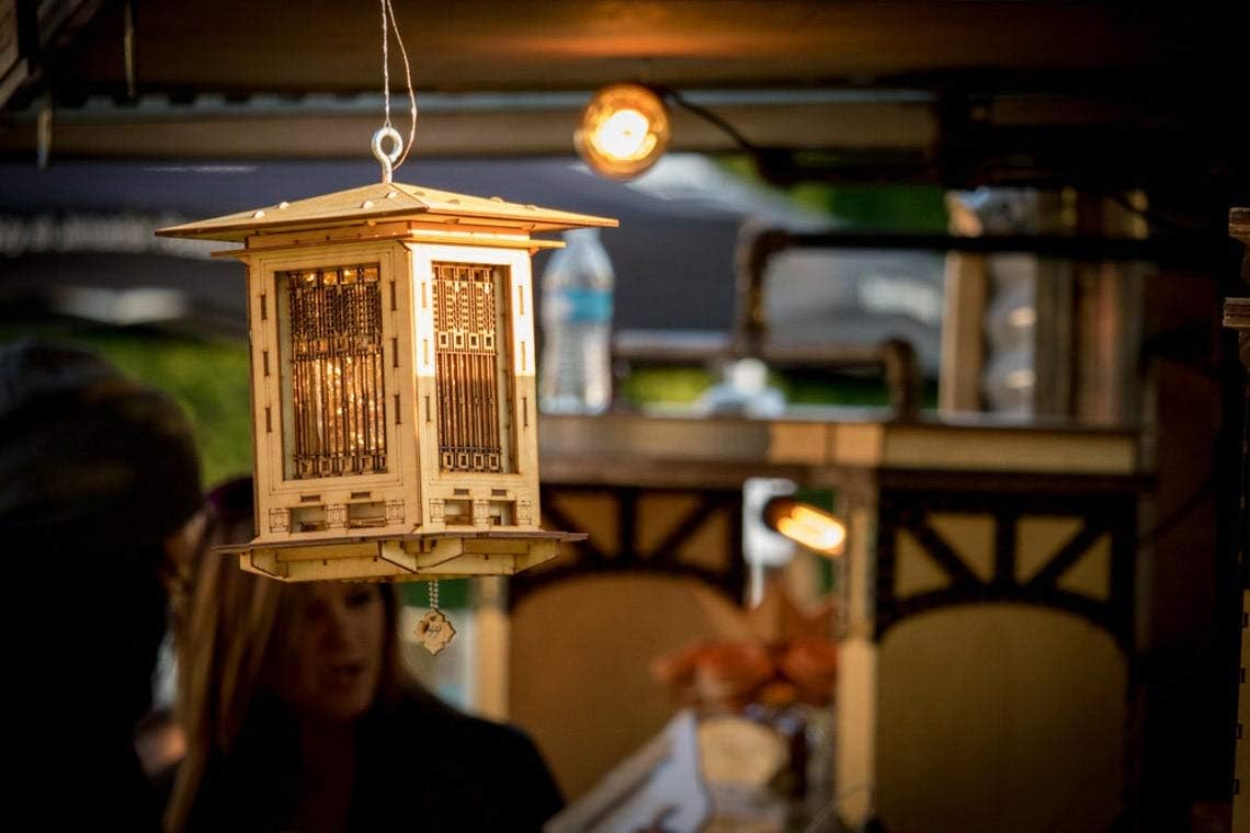Bird Feeder, Craftsman Prairie Style Wooden 3D Wooden Puzzle Kit and Lantern DIY Model You Build! Mason Jar w/Seed + Solar Light Included