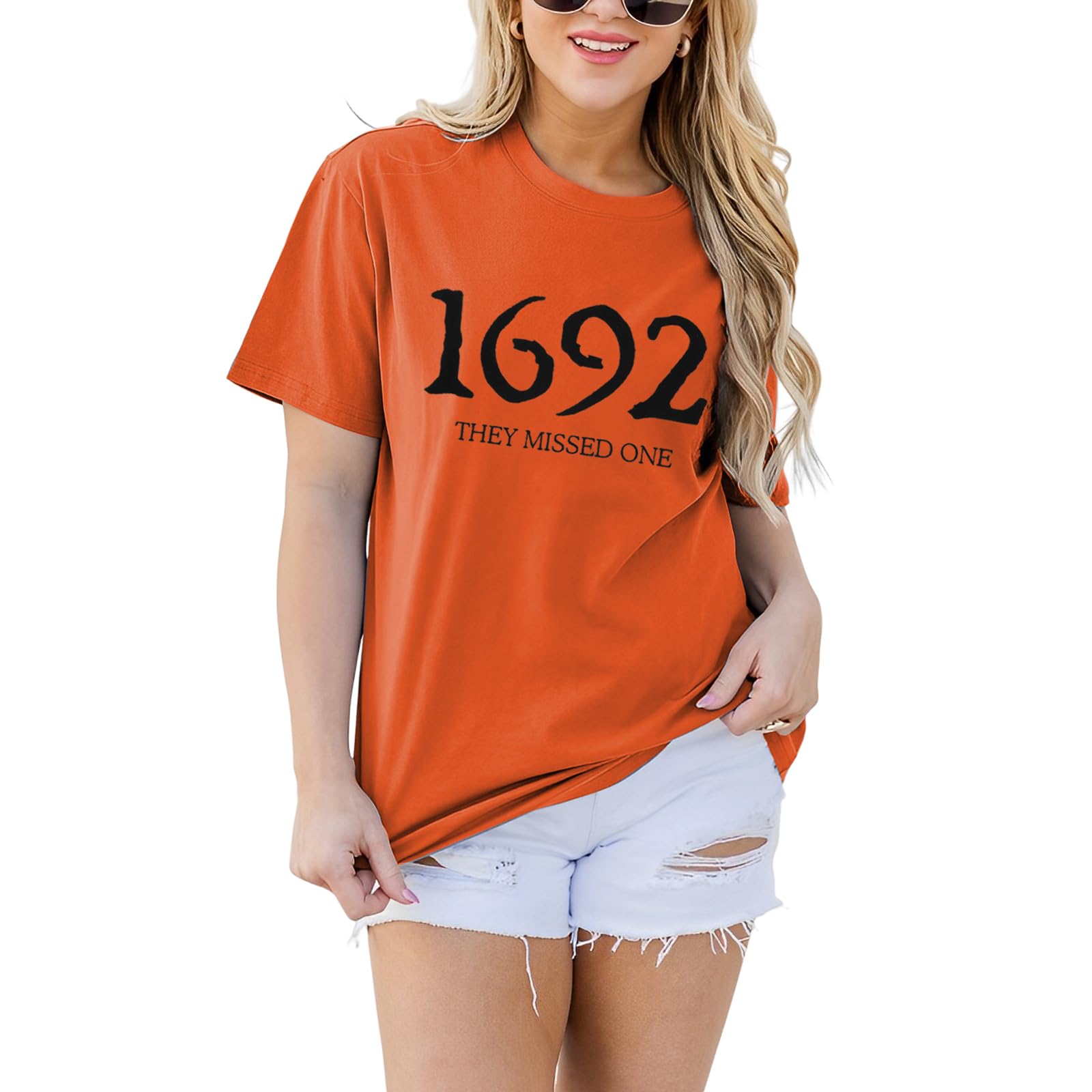 CM C&M WODROWomen Halloween T-Shirt Salem Witch Shirt 1692 They Missed One Vintage Graphic Tee Short Sleeve Casual Fall Tops