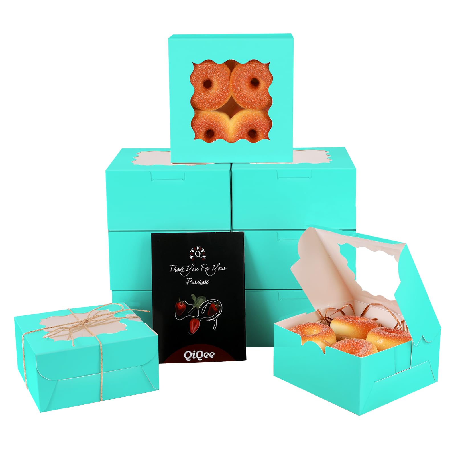 Gcardist Up Mint Blue 15.2x15.2x7.6cm 15Pcs Cookie Box with Window Pastry Macaron Bakery Box For Packaging (6x6x3 inch)