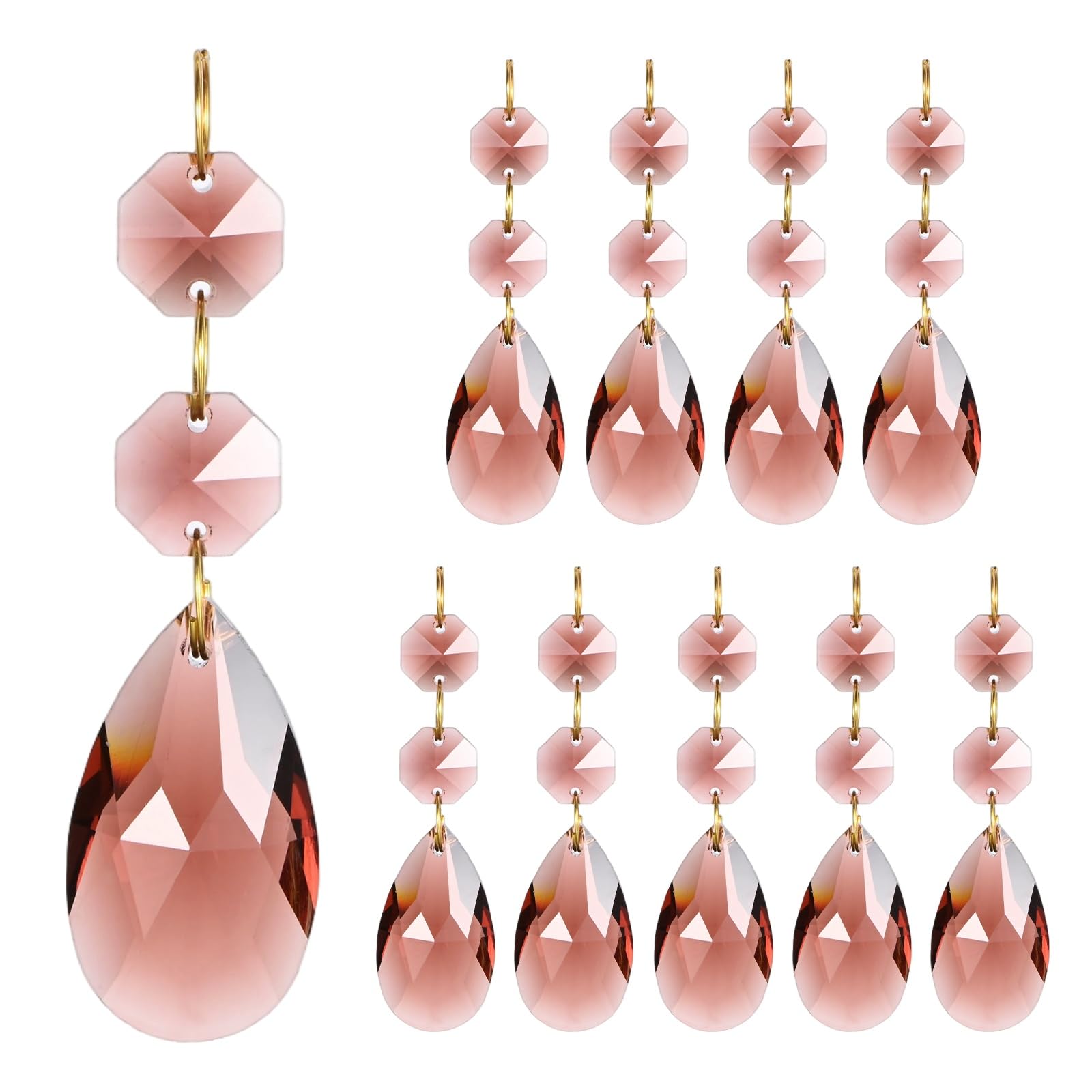 M METERXITY 10PCS Crystal Suncatcher 2 Teardrop Prisms Pendants Ornament, 38mm Chandelier Hanging Crystal Sun Catcher Beads for Home Garden Windows Wedding DIY Decoration [Medium Purple]