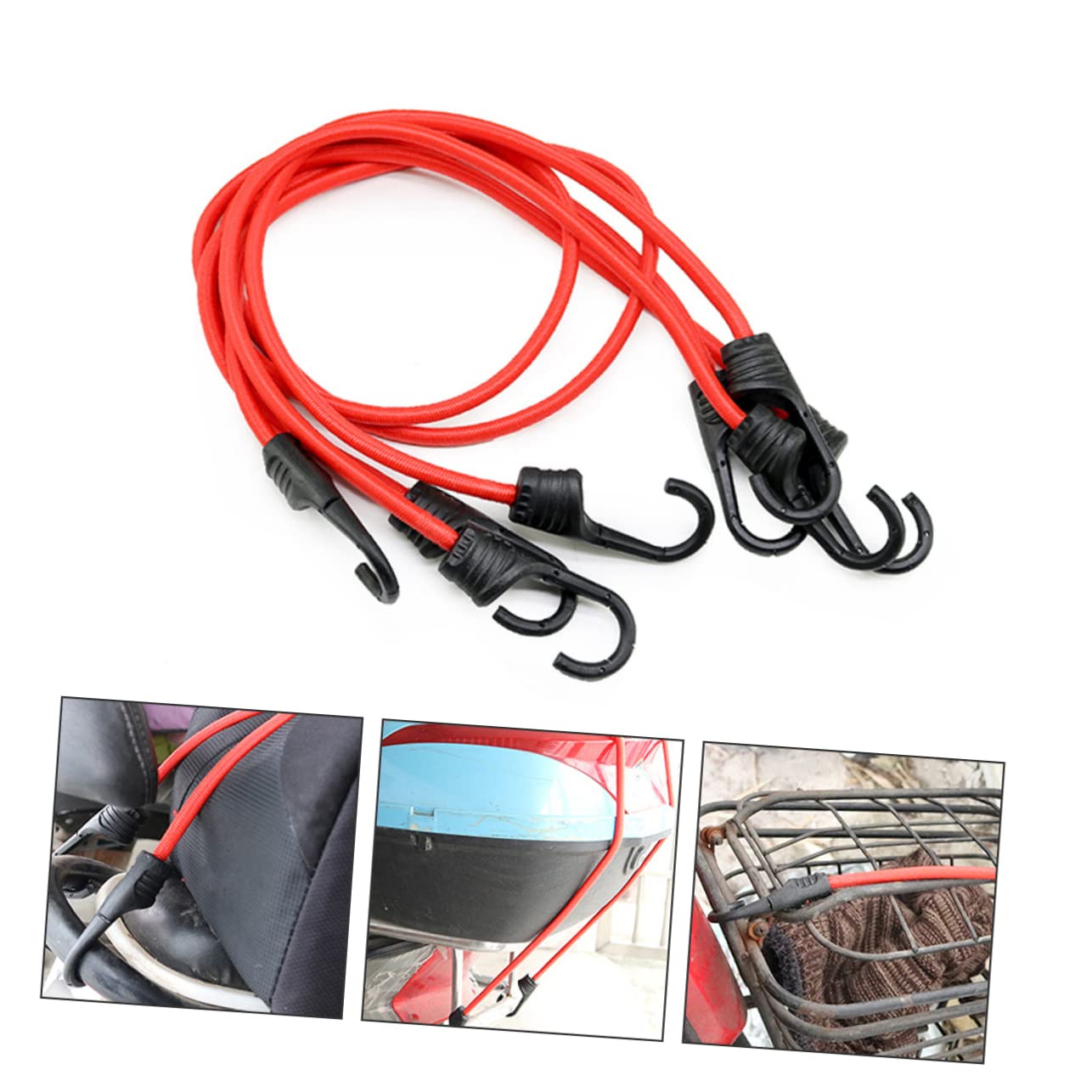 GOOHOCHY 3pcs Elastic Hook Rope Motorcycle Luggage Straps Luggage Belt Luggage Security Straps Fastening Cord Strap Car Luggage Strap Cargo Binding Strap Binding Device Red Elastic Rope
