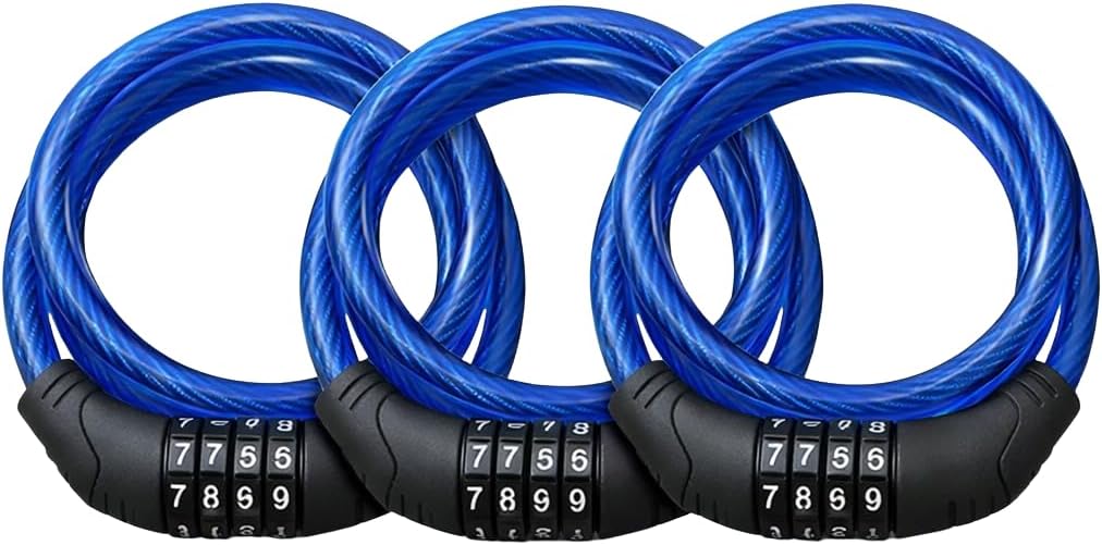 Candado de cable para bicicleta 3 piezas 4 ft combinación azul