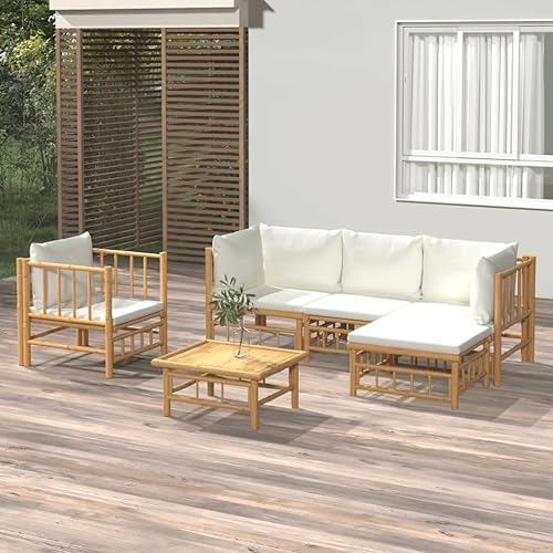 Miniatura 17 de 5 Piece Bamboo Garden Lounge Set Outdoor Patio Furniture with Beige Cushions, Natural Bamboo Rectangular Seating Set for Backyard, Porch, and