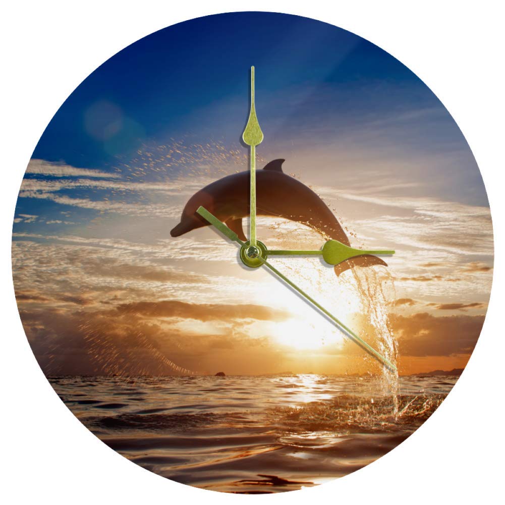 Horloge murale dauphin mer ronde en acrylique 25 cm pendule salon sans tic-tac